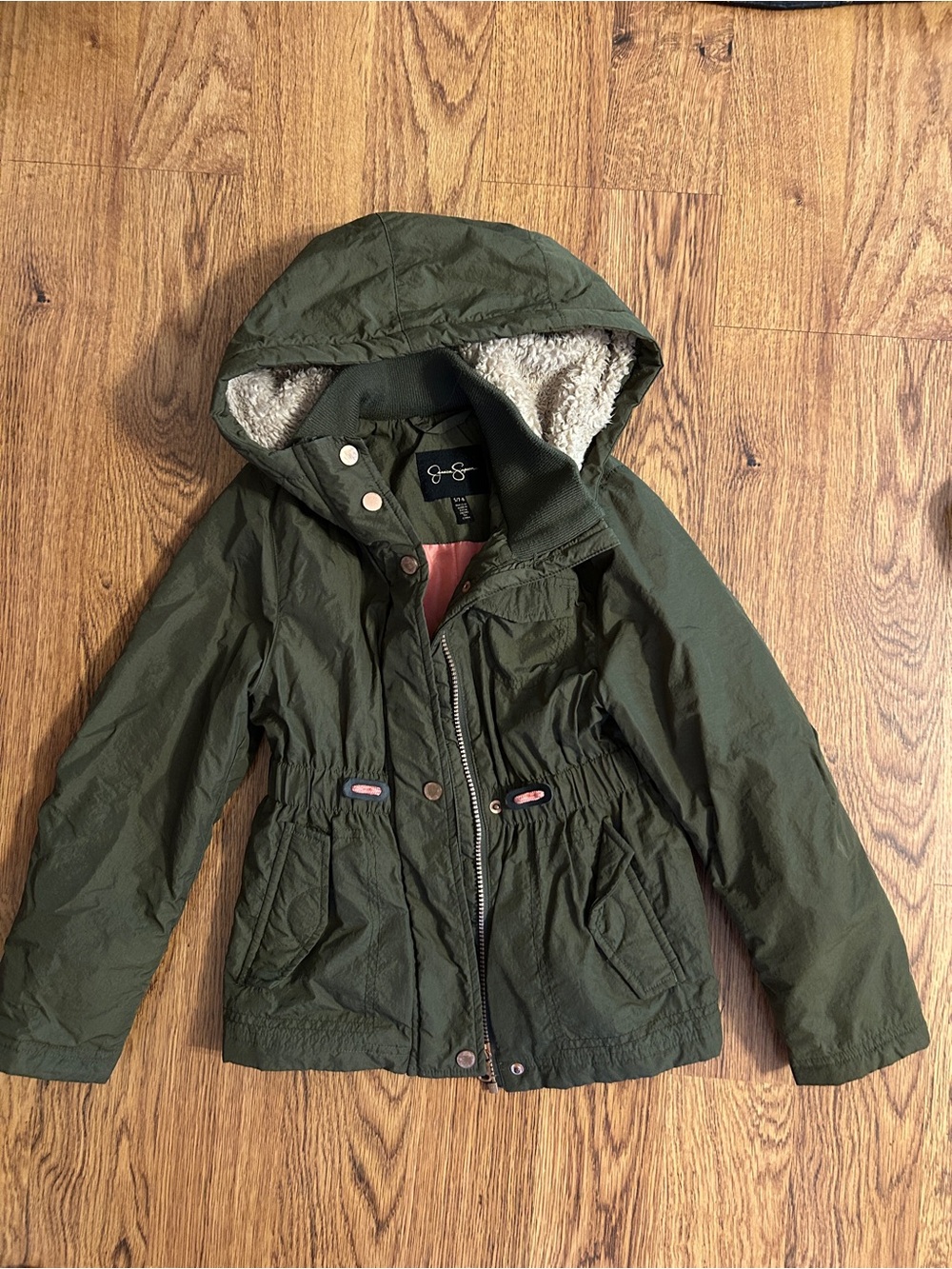Jessica Simpson Olive Green Hooded Sherpa-Lined Jacket